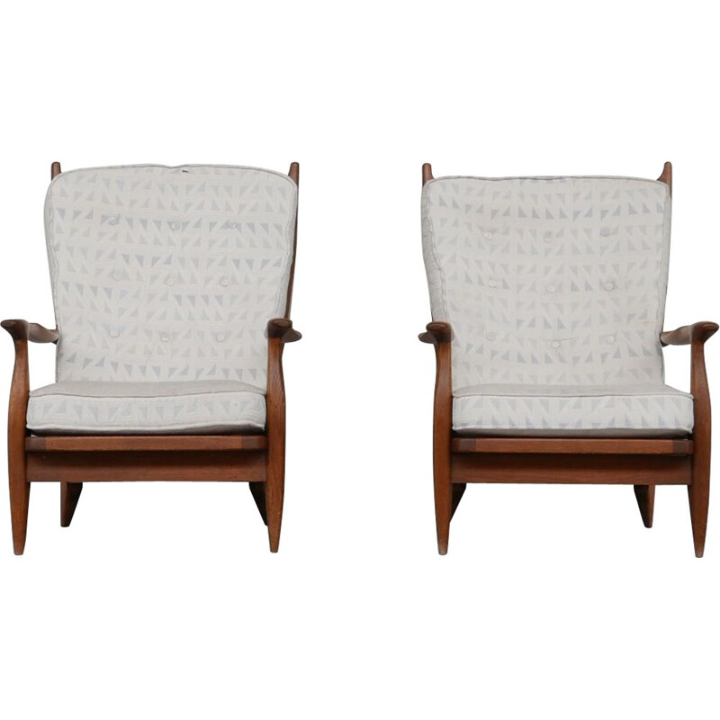 Pair of Edouard vintage oakwood armchairs by Guillerme and Chambron, France 1960s