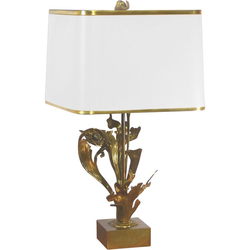 Vintage gilt bronze lamp with foliage, 1970