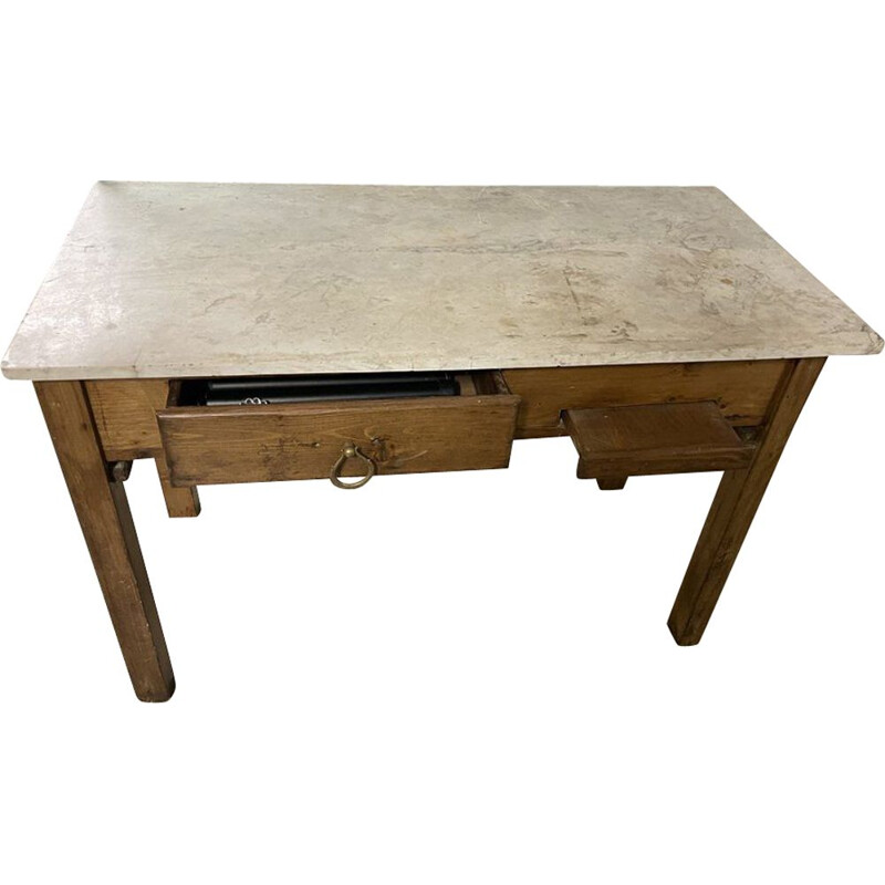 Vintage wood & marble kitchen table, 1940s
