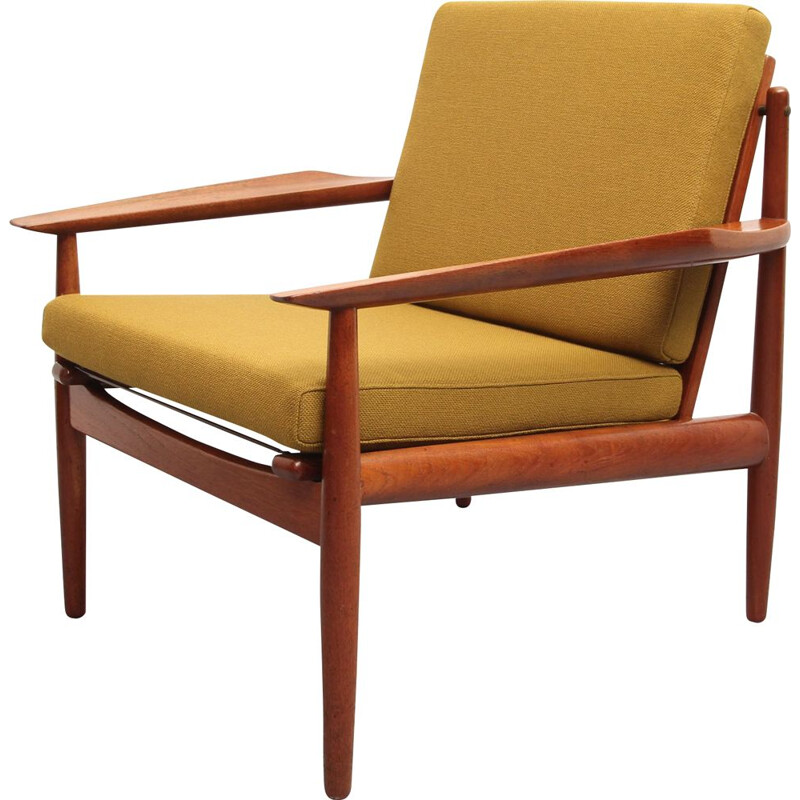 Vintage armchair in teak and mustard yellow fabric by Arne Vodder, 1960s