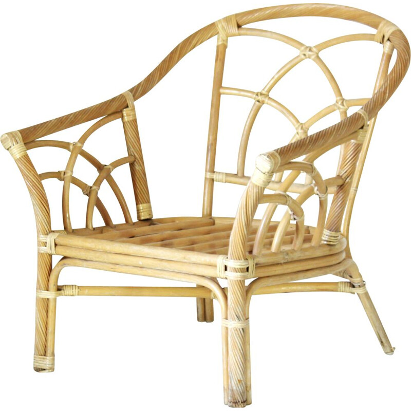 Curbed bamboo vintage armchair, 1970s