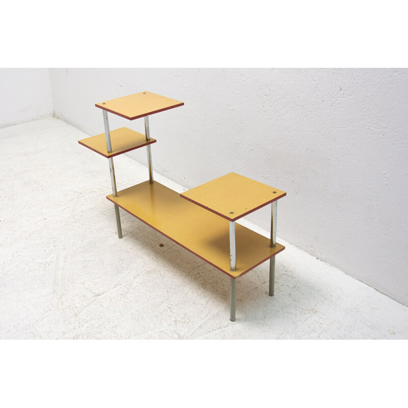 Vintage chrome and brown formica plant stand, Czechoslovakia 1960