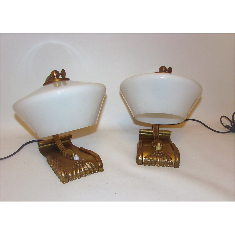 Pair of brass lamps, 1930s