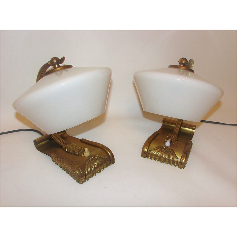 Pair of brass lamps, 1930s