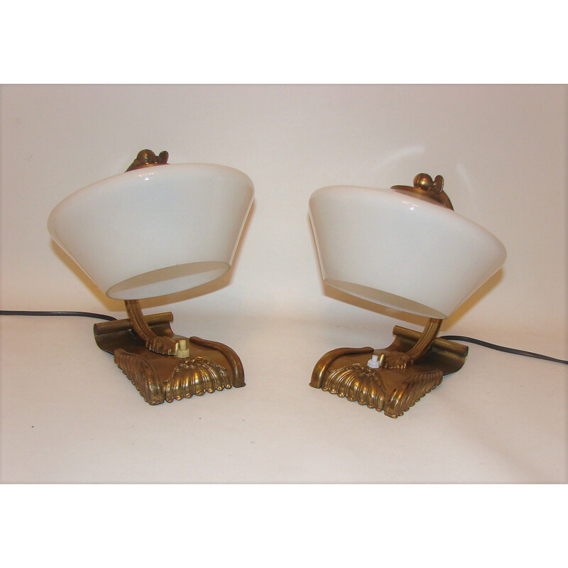 Pair of brass lamps, 1930s