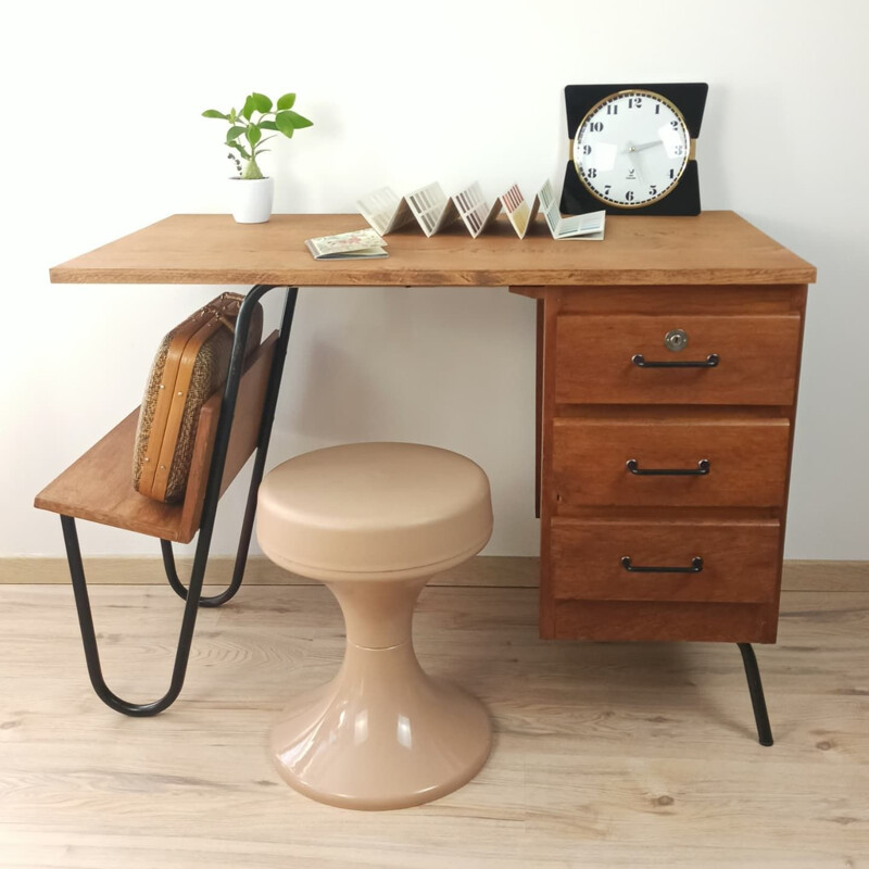 Vintage 3 drawers desk by Jacques Hitier for Spirol
