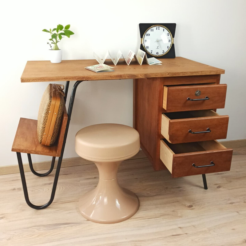 Vintage 3 drawers desk by Jacques Hitier for Spirol