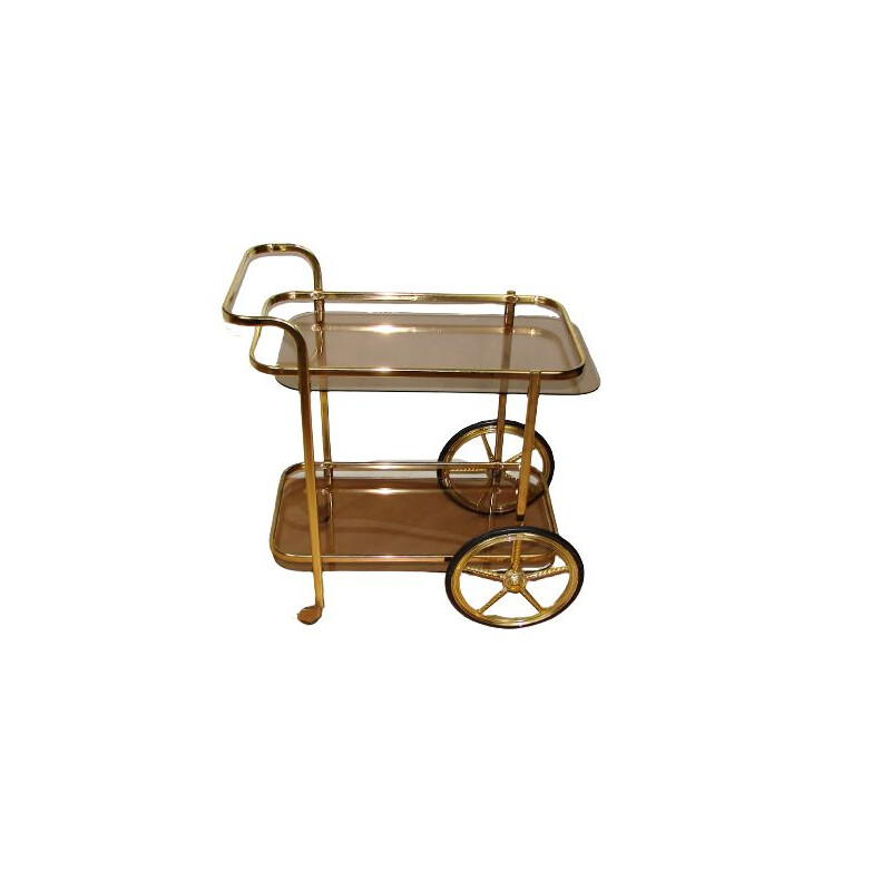 Vintage mobile bar cart of brass metal and glass, 1970s