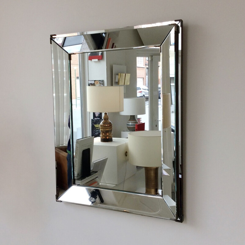Vintage mirror by Jacques Adnet, France 1940