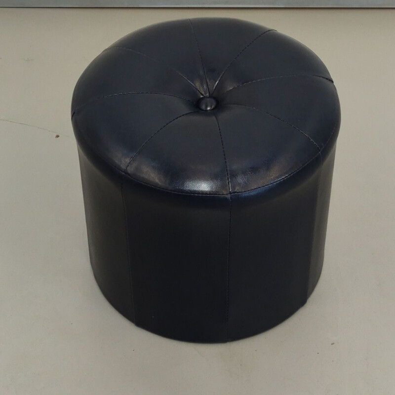 Pouf vintage in ecopelle blu navy, 1970