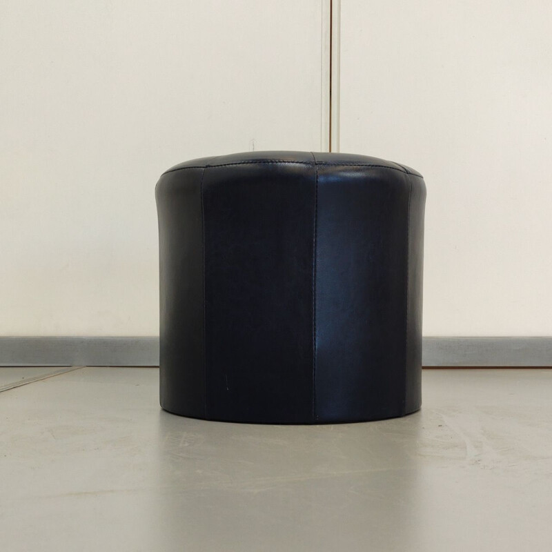 Vintage navy blue faux leather pouffe, 1970