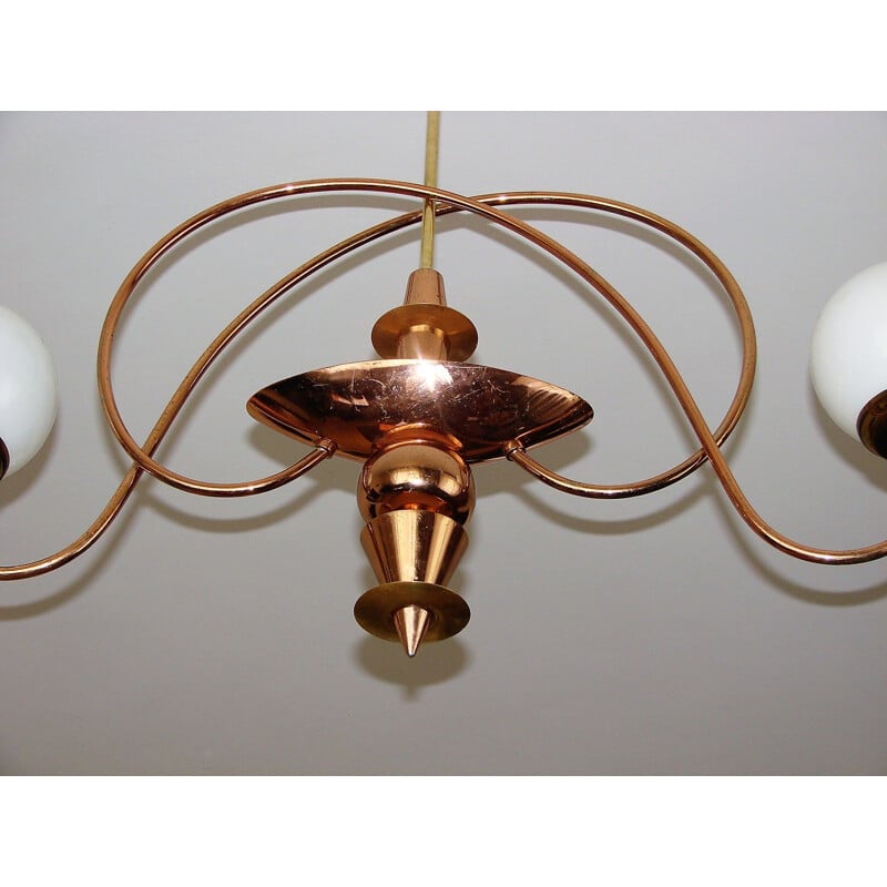 Mid century chandelier made of brass steel and glass, 1960s