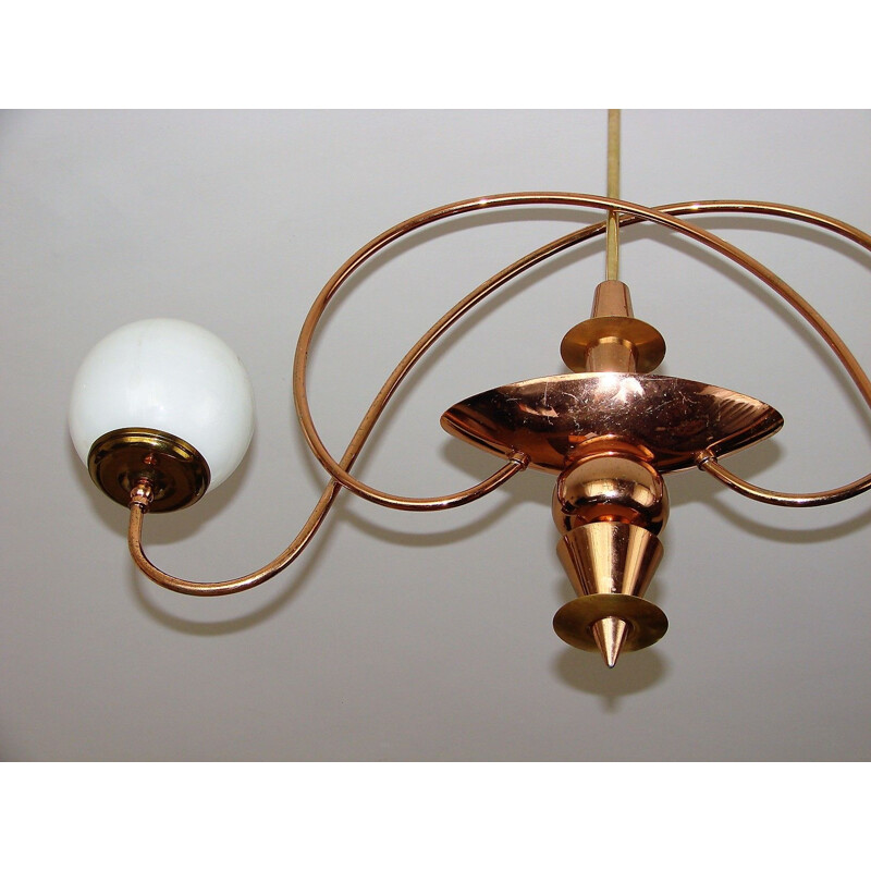 Mid century chandelier made of brass steel and glass, 1960s