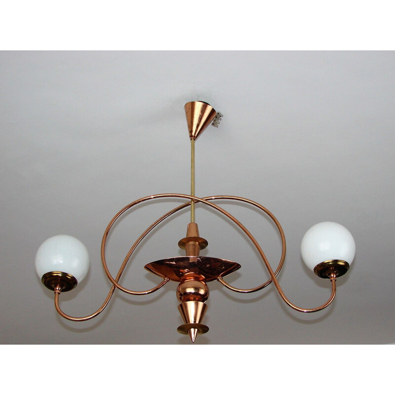 Mid century chandelier made of brass steel and glass, 1960s