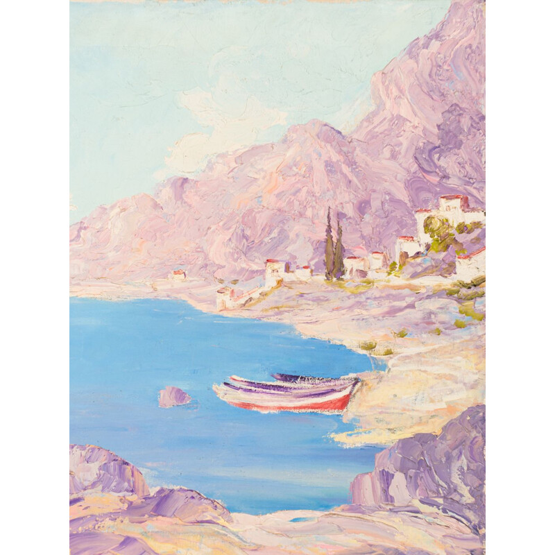 Vintage painting Bay of the Sea by Hans Kaiser, 1940