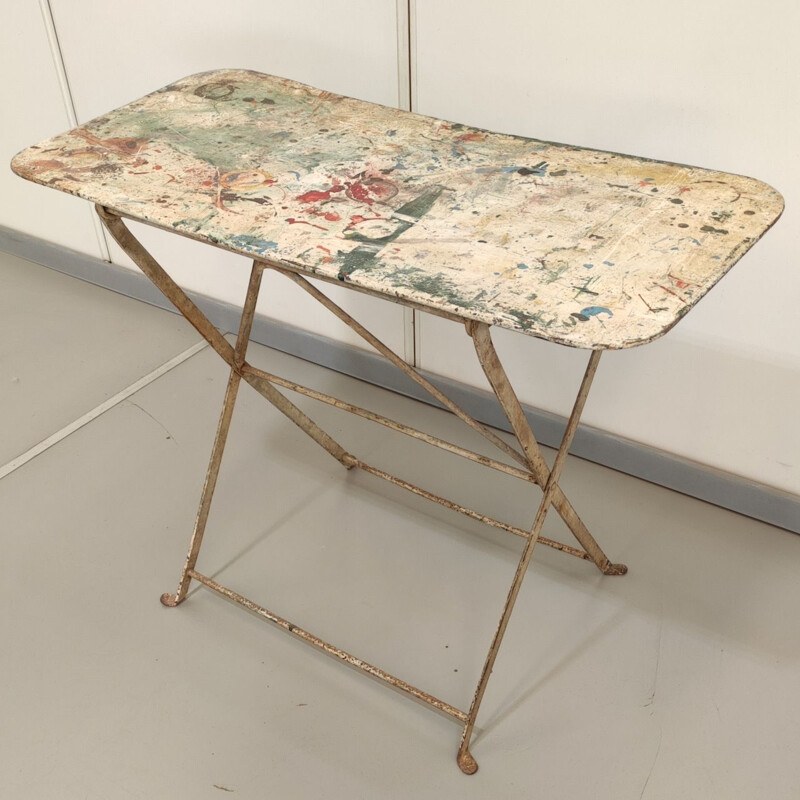 Mid century old metal folding table, France 1900