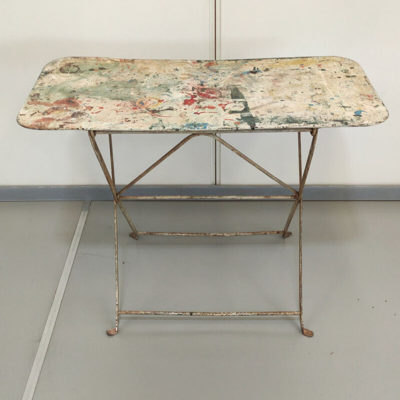 Mid century old metal folding table, France 1900