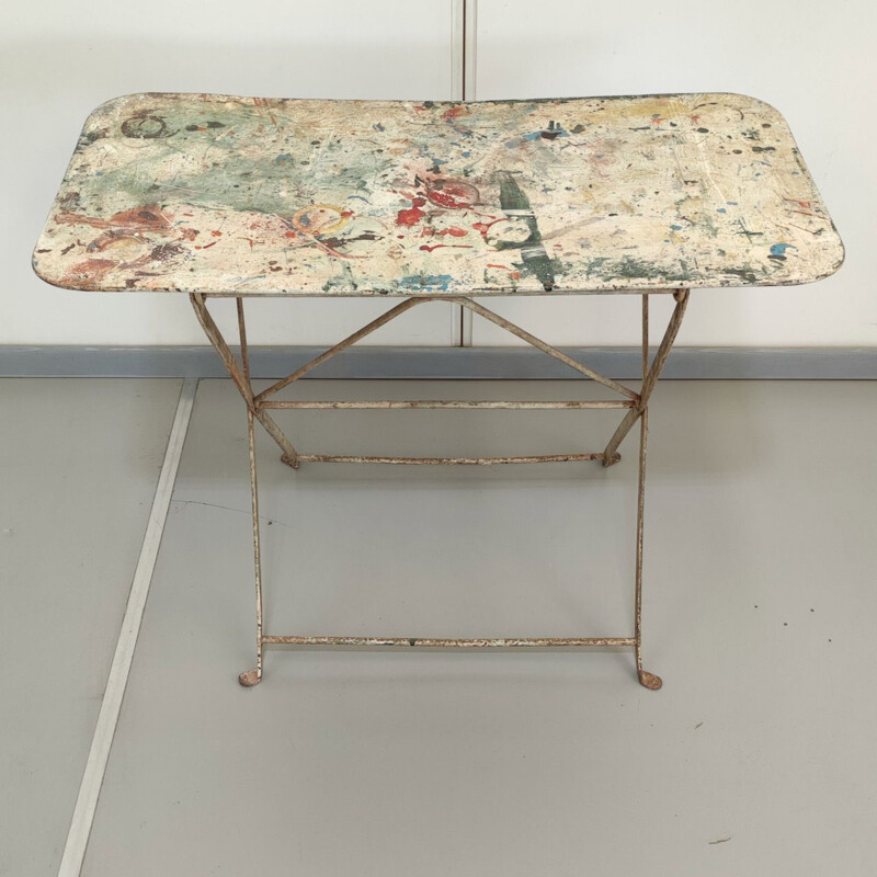 Mid century old metal folding table, France 1900