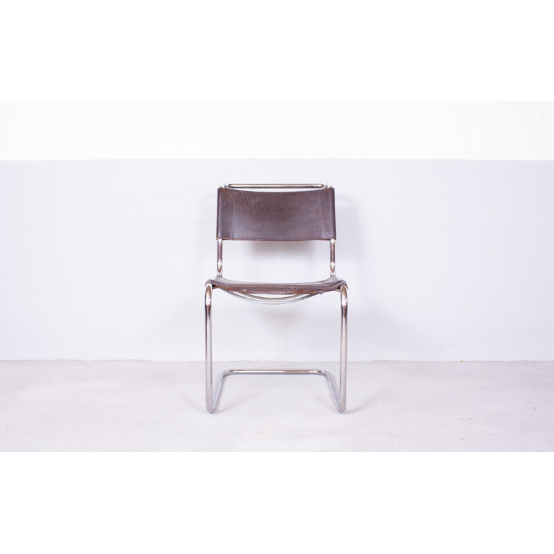 Dutch "S33" Thonet dining chair in chromed steel and leather, Mart STAM - 1930s