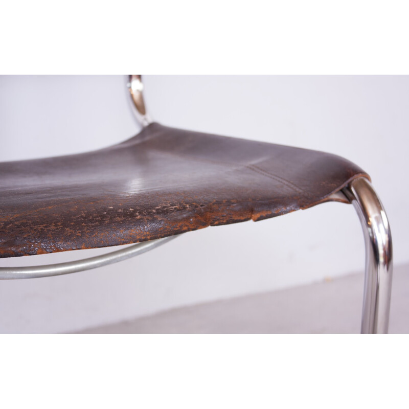 Dutch "S33" Thonet dining chair in chromed steel and leather, Mart STAM - 1930s
