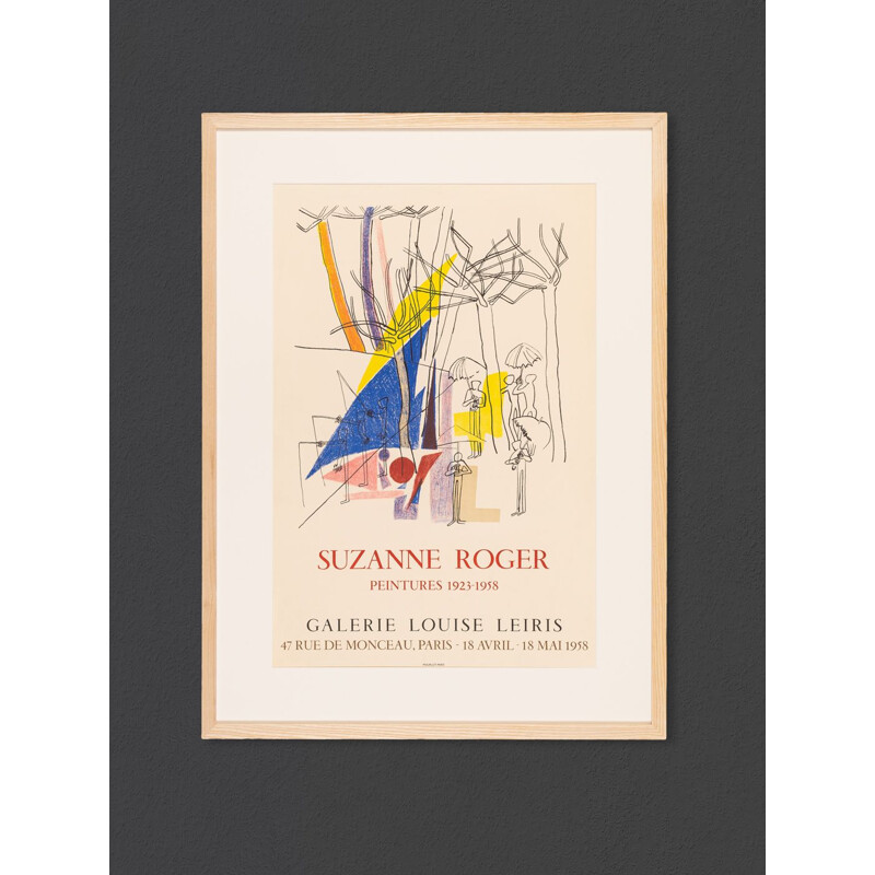 Affiche vintage lithographique "Peintures" de Suzanne Rogers encadrée en bois