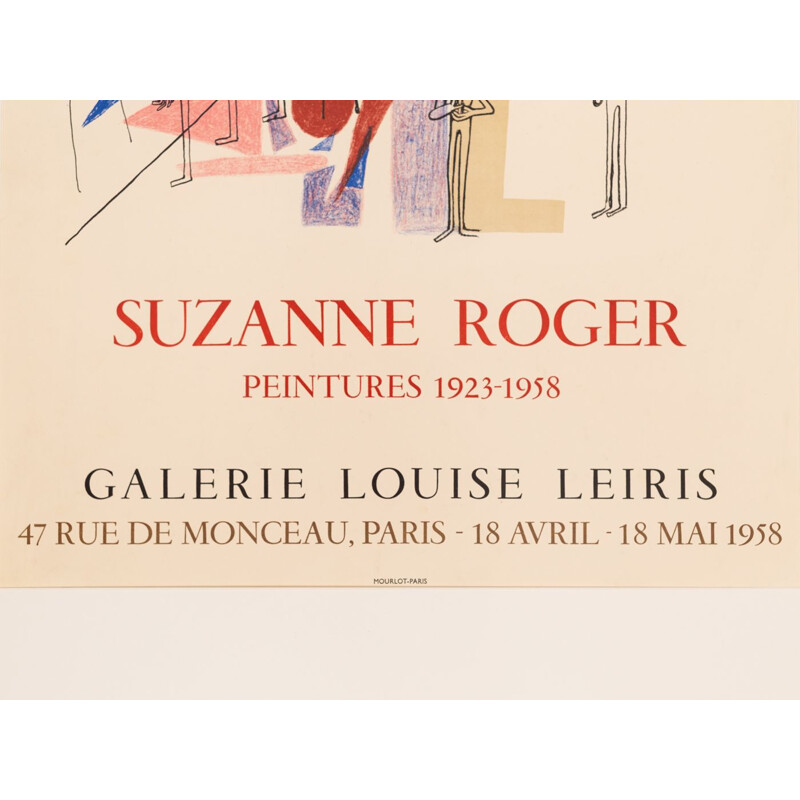 Affiche vintage lithographique "Peintures" de Suzanne Rogers encadrée en bois