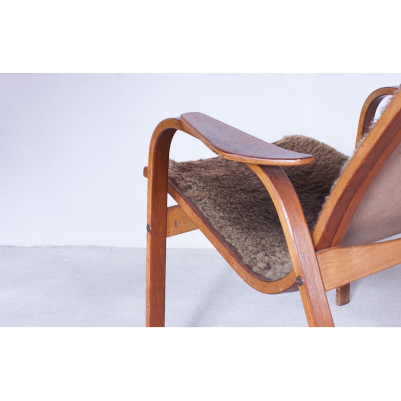Swedish "Lamino" armchair in plywood and sheepskin, Yngve EKSTRÖM - 1950s