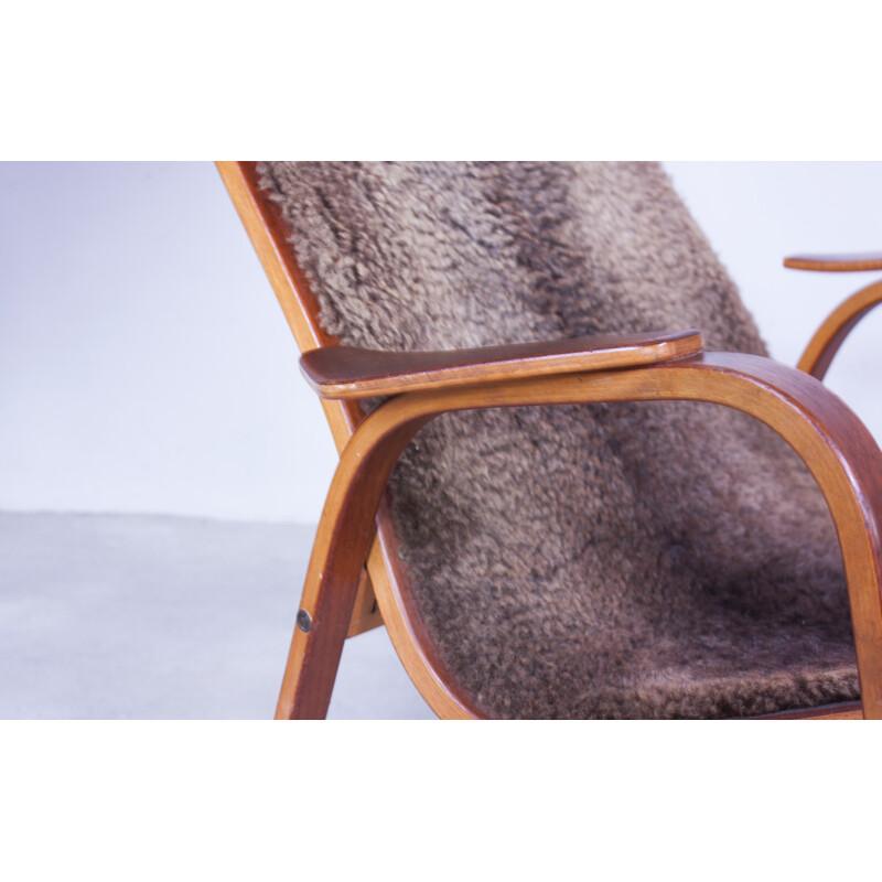 Swedish "Lamino" armchair in plywood and sheepskin, Yngve EKSTRÖM - 1950s