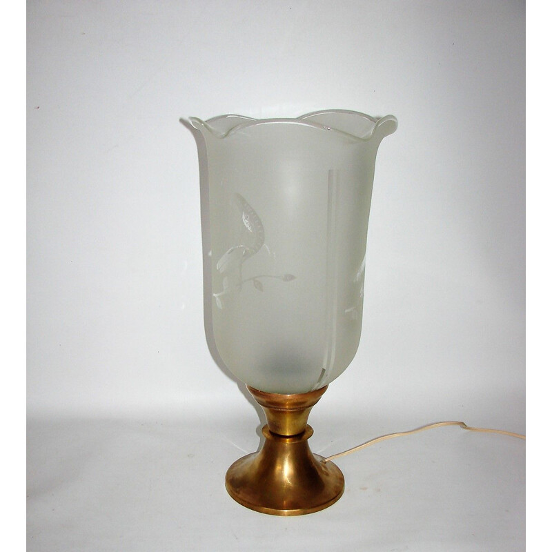 Lampe vintage en laiton et verre dépoli, 1940
