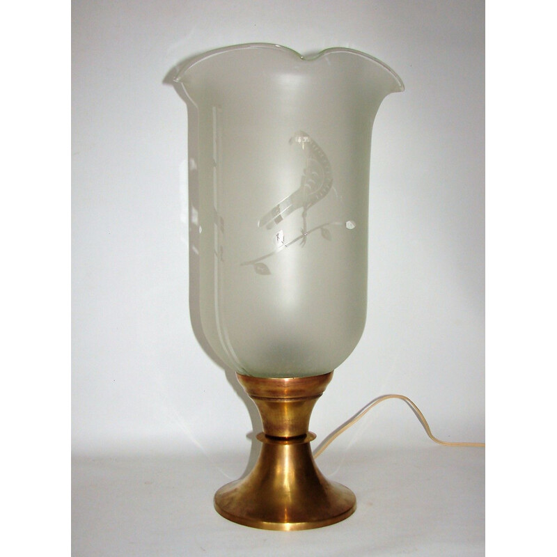 Vintage brass and frosted glass lamp, 1940