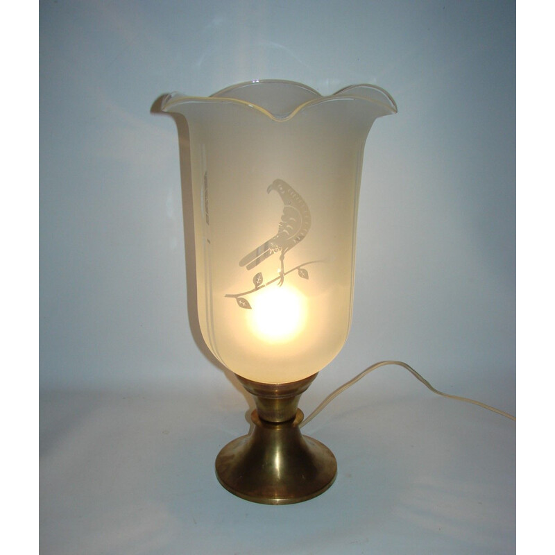 Vintage brass and frosted glass lamp, 1940