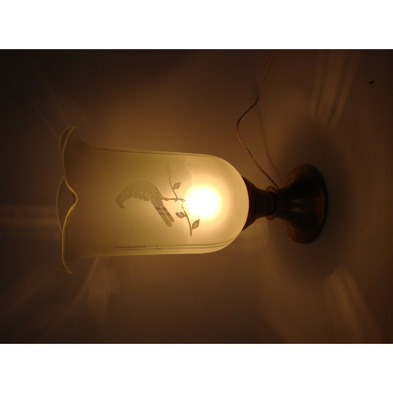 Vintage brass and frosted glass lamp, 1940