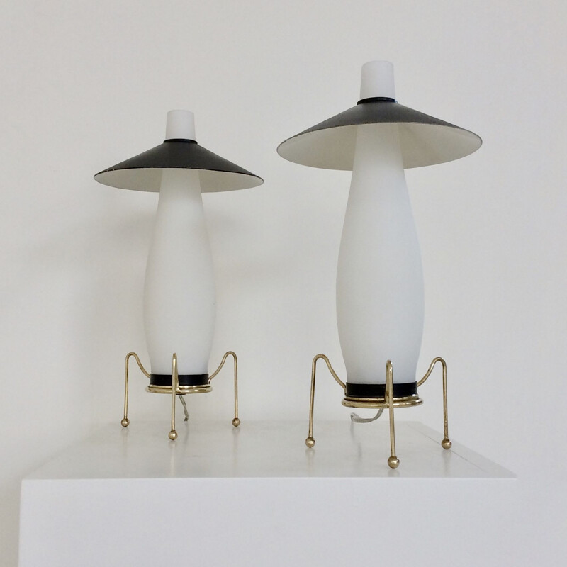 Pair of vintage opaline night stand lamps, Italy 1950