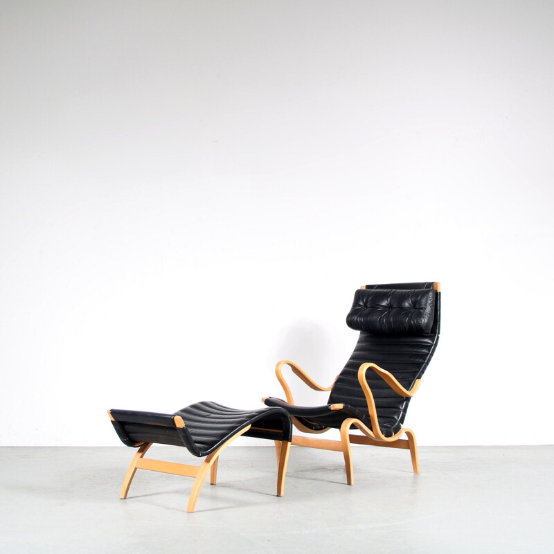 Vintage "Pernilla" armchair with footrest by Bruno Matthson, Sweden 1960