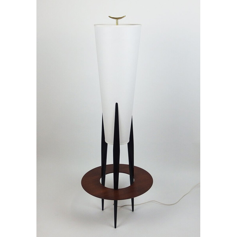 Vintage floor lamp in lacquered wood by Rispal, France 1950