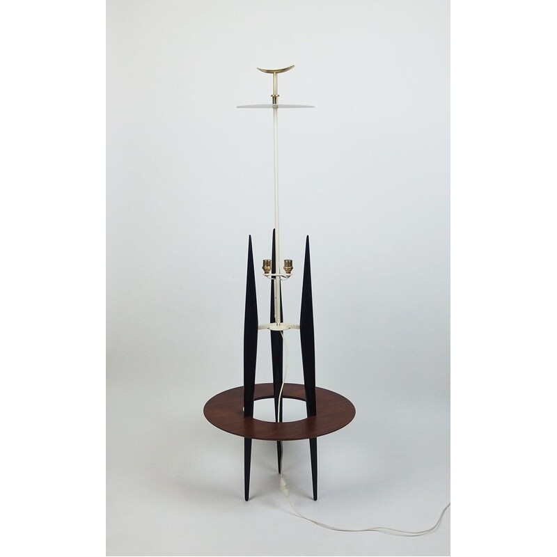 Vintage floor lamp in lacquered wood by Rispal, France 1950