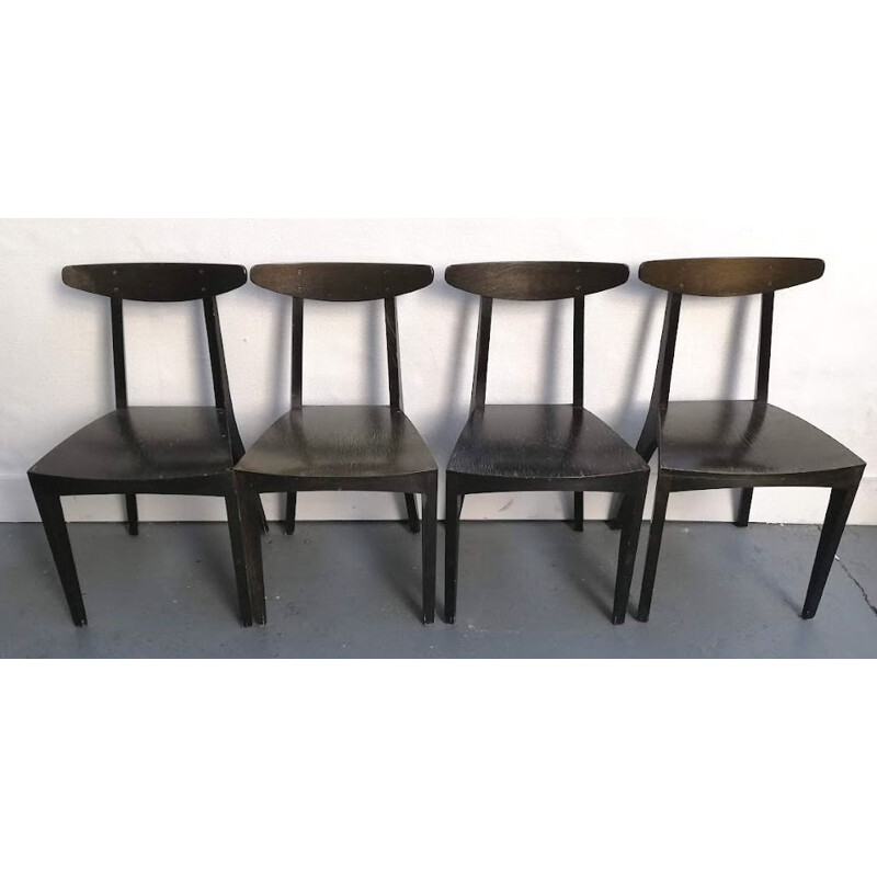 Set of 4 vintage green stained wood chairs