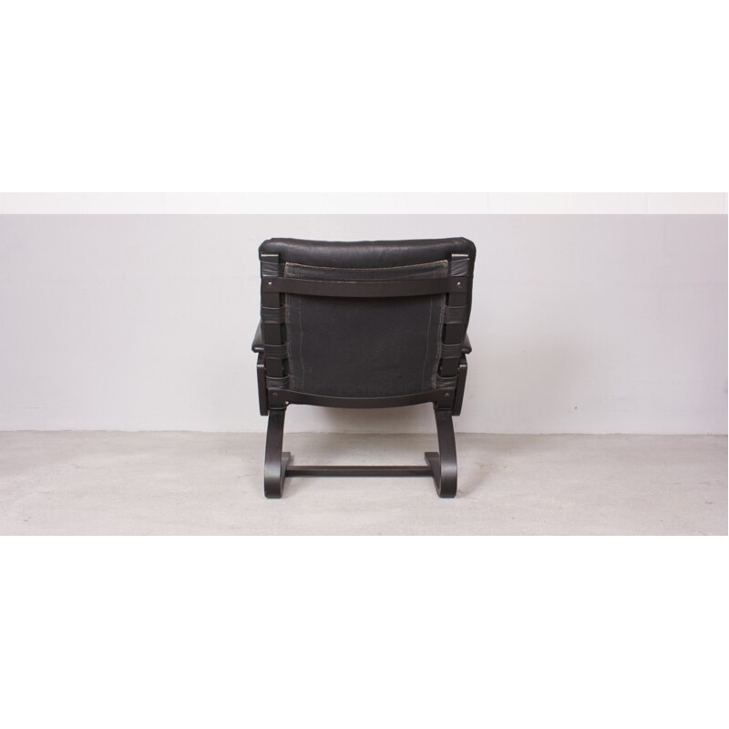 Norwegian Westnofa "Siesta" armchair in wood and black leather, Ingmar RELLING - 1960s