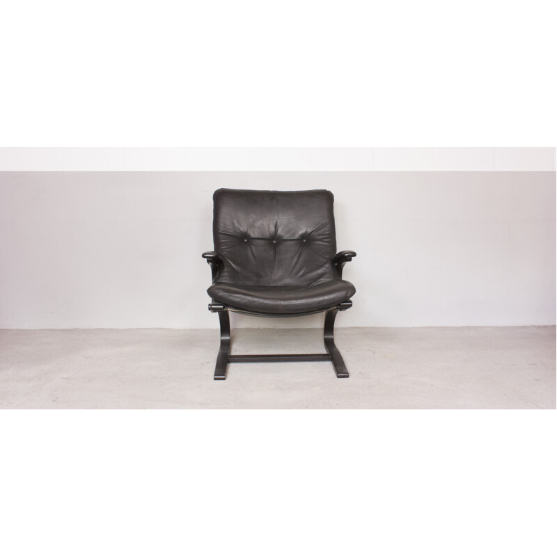 Norwegian Westnofa "Siesta" armchair in wood and black leather, Ingmar RELLING - 1960s