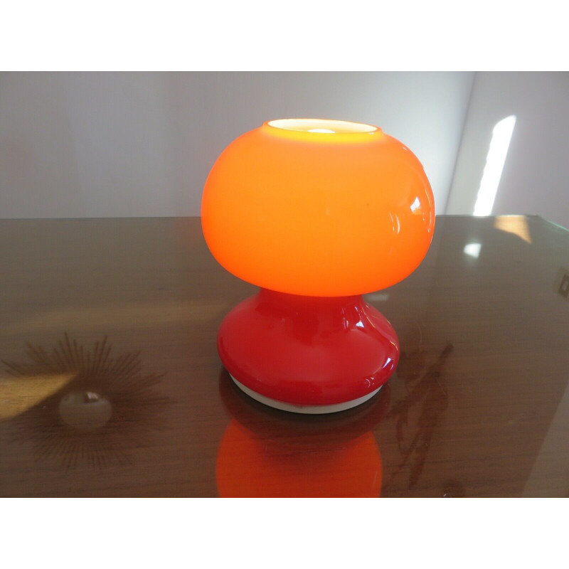 Vintage red opaline mushroom lamp, Italy 1960-1970