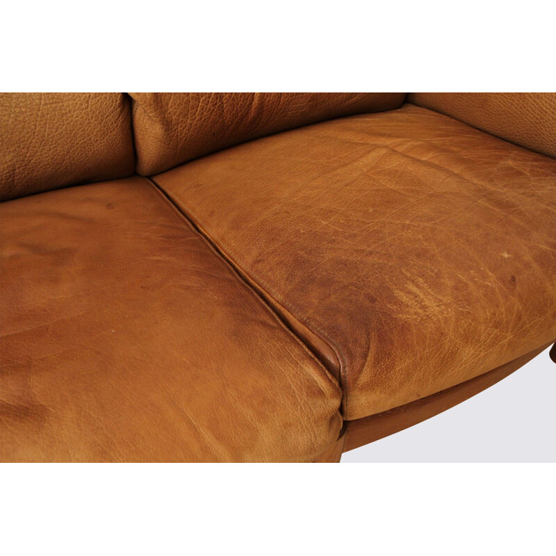 Vintage teak and leather 3 seater sofa in cognac color by Svend Skipper