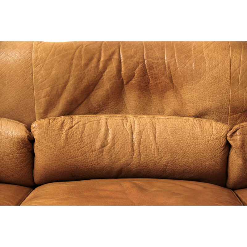 Vintage teak and leather 3 seater sofa in cognac color by Svend Skipper