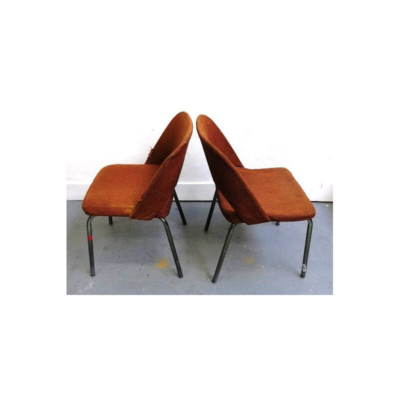 Pair of vintage brown fabric armchairs by Arne Jacobsen, 1950s