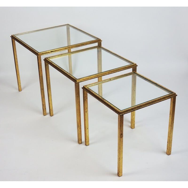 Set of 3 vintage nesting tables by Robert and Roger Thibier, 1970