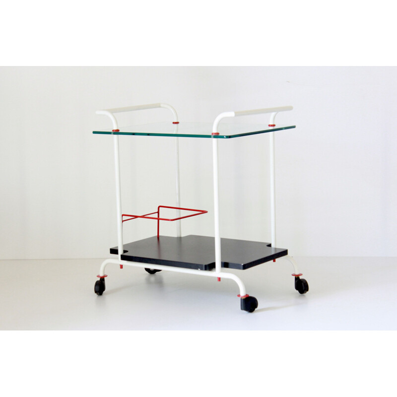 Vintage iron bar cart with double tray, 1980s