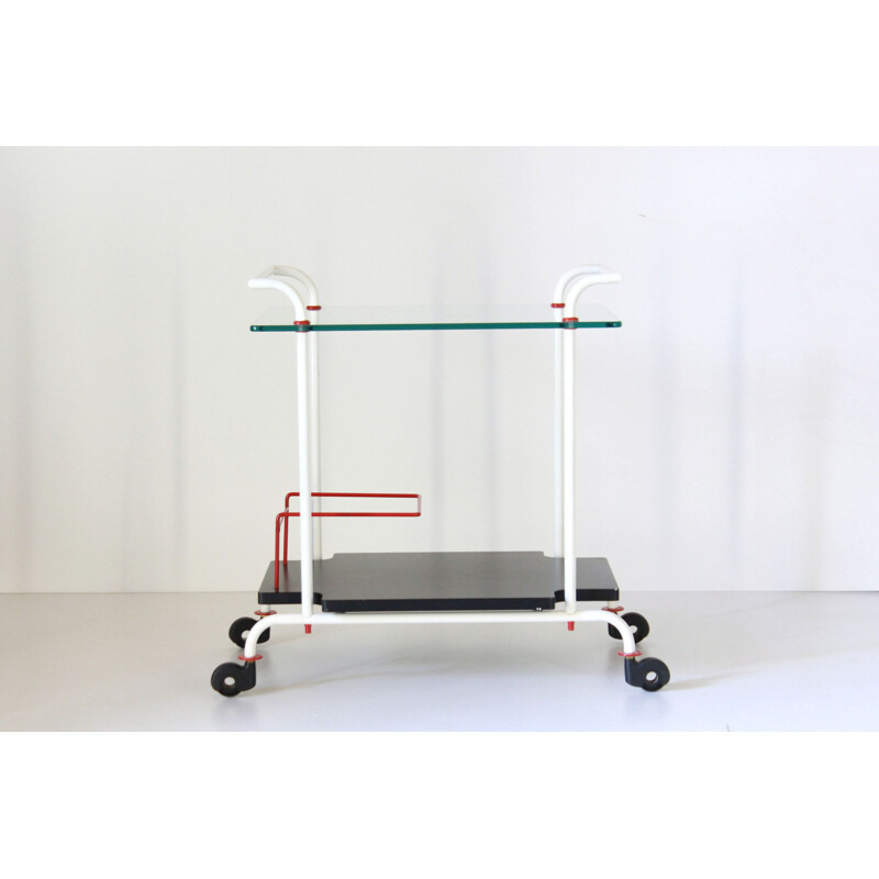 Vintage iron bar cart with double tray, 1980s