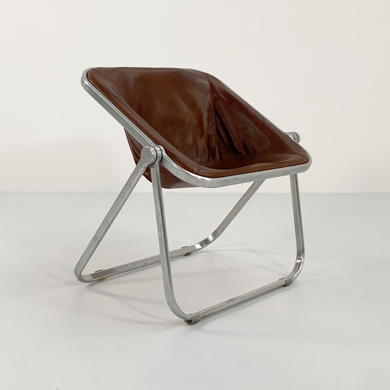 Vintage camel leather Plona chair by Giancarlo Piretti for Castelli, 1970s