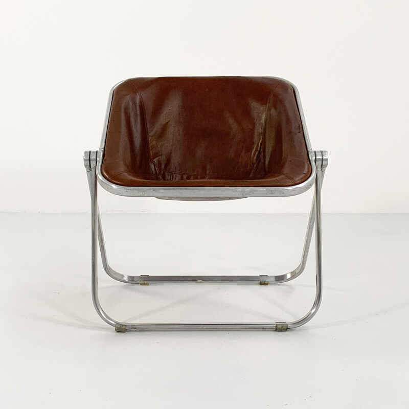 Vintage camel leather Plona chair by Giancarlo Piretti for Castelli, 1970s