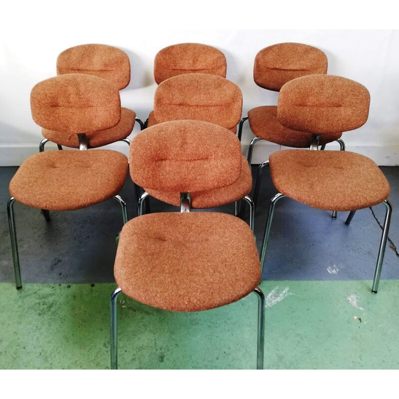 Set of 7 vintage Straford chairs in upholstered fabric by Pierre Paulin