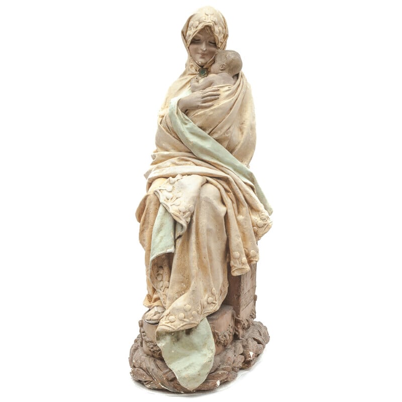Sculpture Vierge à l’enfant AM Lefebvre, 1900